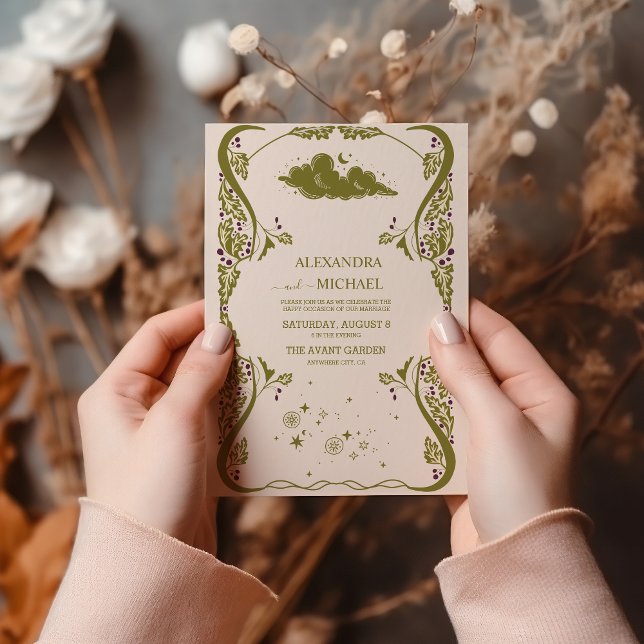 Vintage Green Mystical Botanical Wedding  Invitation (Creator Uploaded)