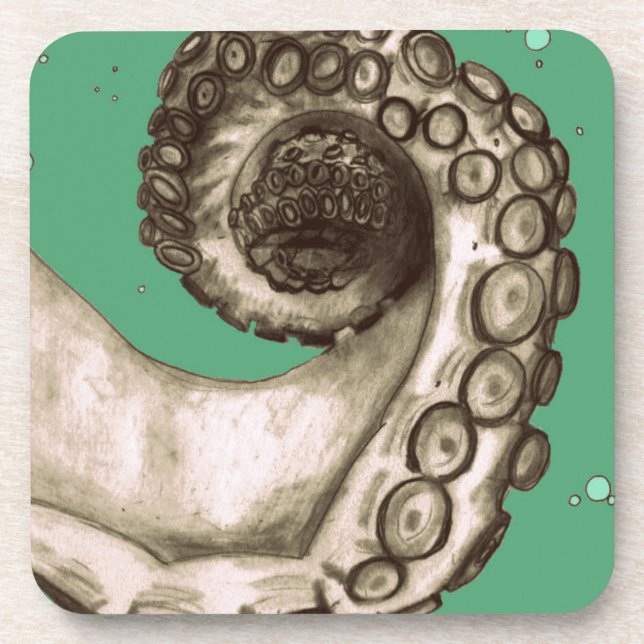 Vintage Green Nautical Octopus Tentacle Coaster (Front)
