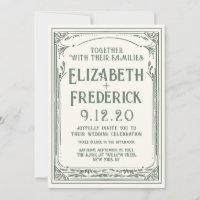 Vintage Green Old Print Wedding Invitation