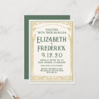 Vintage Green Old Print Wedding Invitation