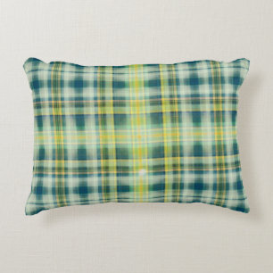 Vintage Green orange grey distressed plaid pattern Accent Pillow