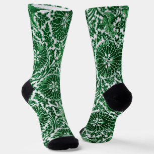 Vintage Green Ornamental Floral Pattern Socks