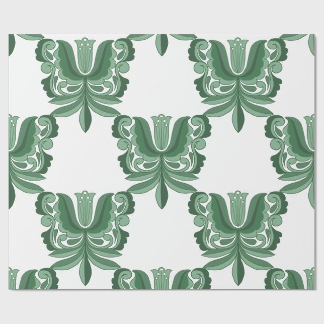 Vintage Green Ornate Botanical Pattern Wrapping  Paper (Flat)