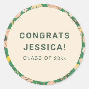 Vintage Green Pink Floral Graduation Party Custom Classic Round Sticker