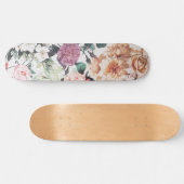 Vintage green pink yellow watercolor roses floral skateboard (Horz)