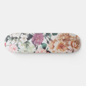 Vintage green pink yellow watercolor roses floral skateboard (Horz)