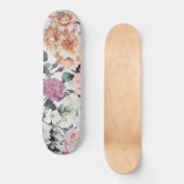 Vintage green pink yellow watercolor roses floral skateboard (Front)