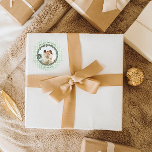 Vintage Green Plaid Christmas Photo Classic Round Sticker