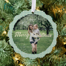 Vintage Green Plaid Gingham Rustic Photo Christmas
