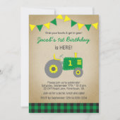 Vintage Green Plaid Tractor Birthday Invitation (Front)