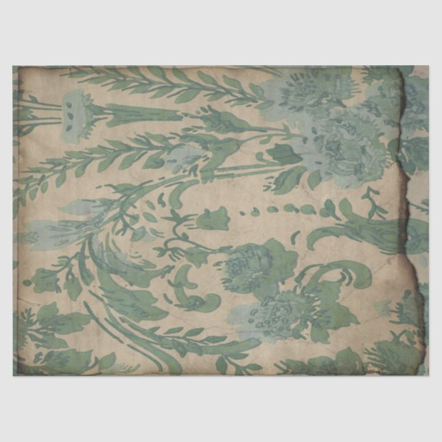 Vintage Green Plants on Brown Decoupage Tissue Paper (Front)