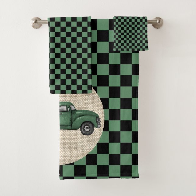 Vintage Green Pumpkin Truck Towel Set (Insitu)