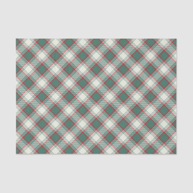Vintage Green Red Christmas Plaid Squares Tissue Paper (Front)