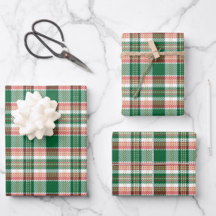 Vintage green red white yellow rustic tartan plaid wrapping paper sheet