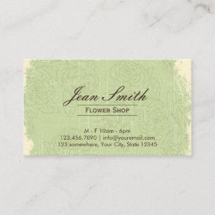 Vintage Green Roses Flower Shop Business Cards