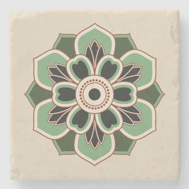 vintage green rosette pattern stone coaster (Front)