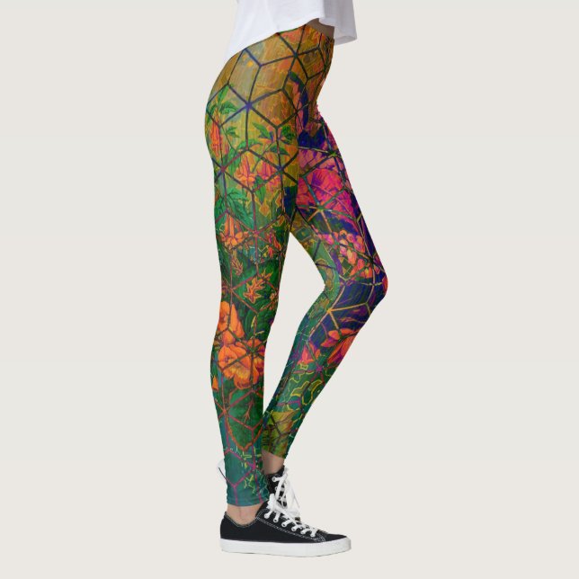 Vintage Green Safari Tropical Jungle Wildlife Lion Leggings (Right)