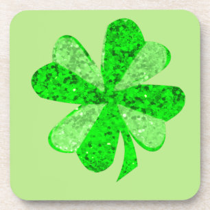 Vintage Green sequin shamrock St Patrick glitter Coaster