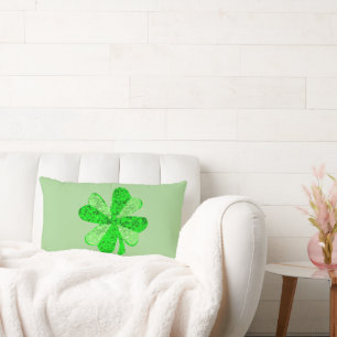 Vintage Green sequin shamrock St Patrick glitter  Lumbar Pillow