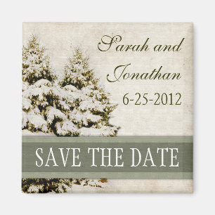 Vintage Green Snowflakes Save The Date Magnet