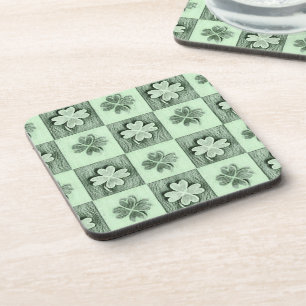 Vintage Green St Patrick retro shamrock pattern  Coaster