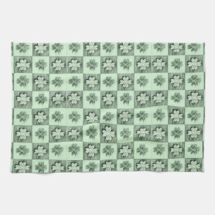Vintage Green St Patrick retro shamrock pattern  K Kitchen Towel