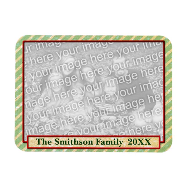 Vintage Green Striped Photo Template Magnet (Horizontal)