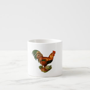Vintage Green Tail Feathers Rooster Cockerel Espresso Cup