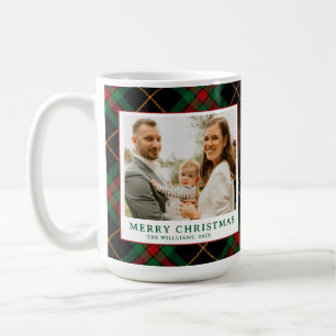 Vintage Green Tartan Plaid Photo Christmas Coffee Mug