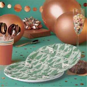 Vintage Green Toile Christmas Holiday Paper Plate