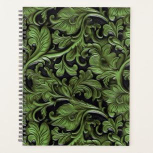 Vintage green tooled leather  planner