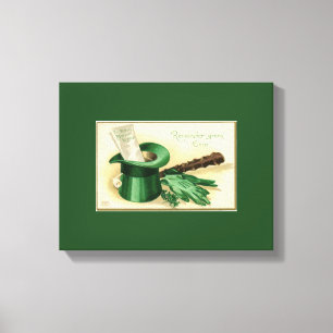 Vintage Green Top Hat Gloves Pipe Shamrock Canvas Print
