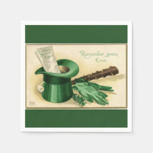 Vintage Green Top Hat Gloves Pipe Shamrock Paper Napkin
