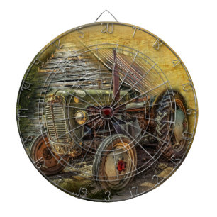 Vintage Green Tractor Rustic Old Barn Dartboard