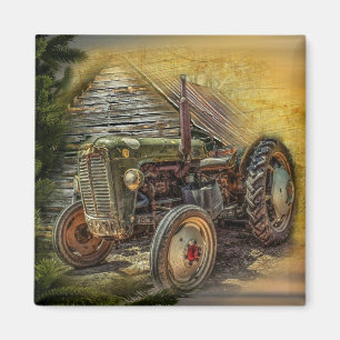 Vintage Green Tractor Rustic Old Barn Magnet
