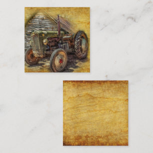 Vintage Green Tractor Rustic Old Barn Square Business Card