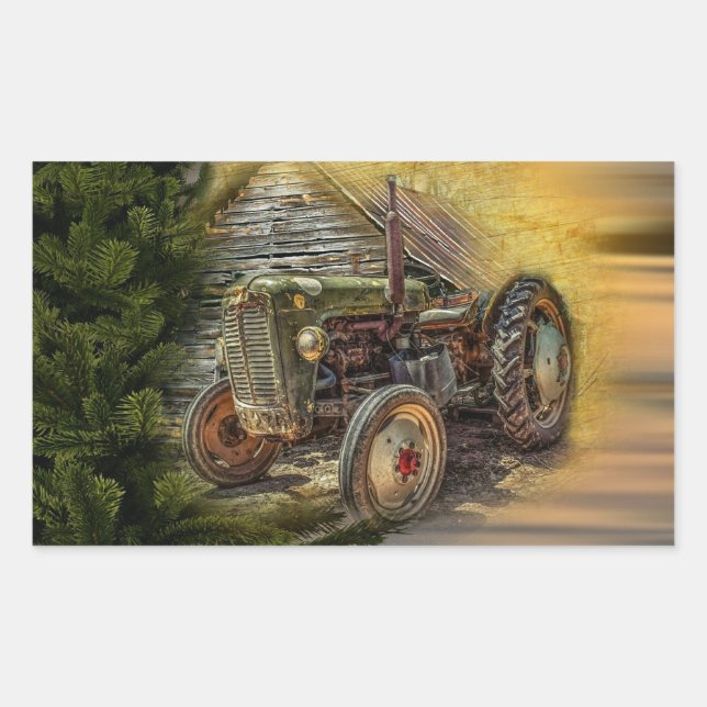 Vintage Green Tractor Rustic Old Barn Sticker (Front)