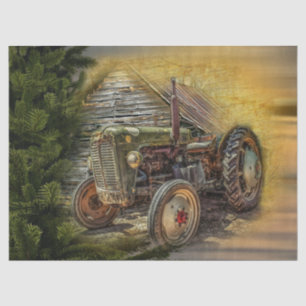 Vintage Green Tractor Rustic Old Barn Tissue Paper