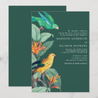 Vintage Green Tropical Bird Wedding Invitation