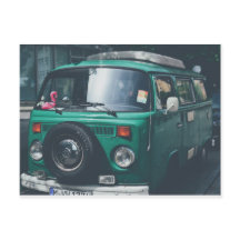 VINTAGE GREEN VAN POSTCARD