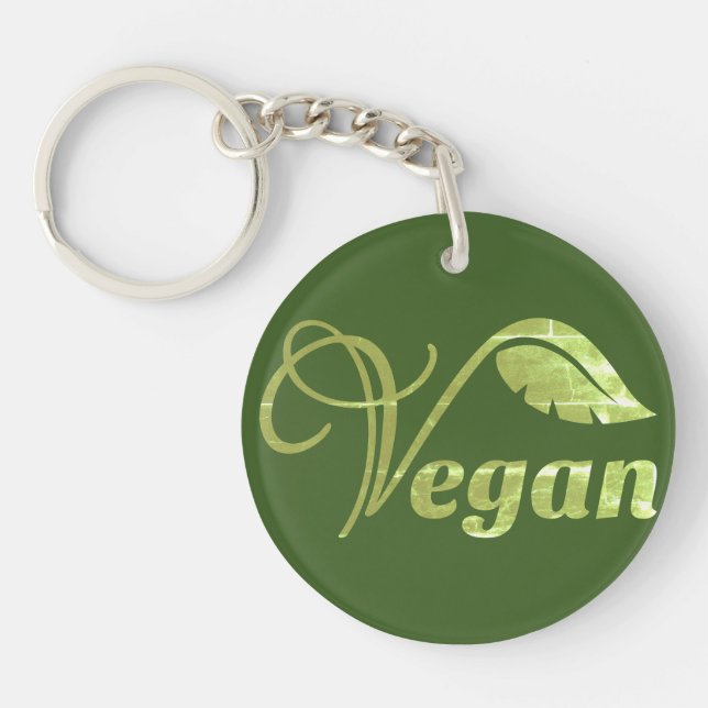 Vintage Green Vegan Logo Leaf  Keychain (Front)
