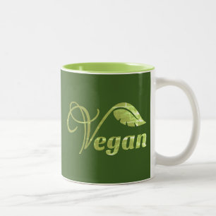 Vintage Green Vegan Logo Leaf  Two-Tone Coffee Mug
