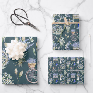 Vintage Green Watercolor Floral Wrapping Paper Sheet