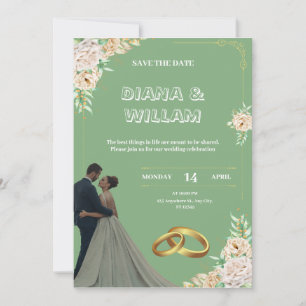 vintage green wedding invitation