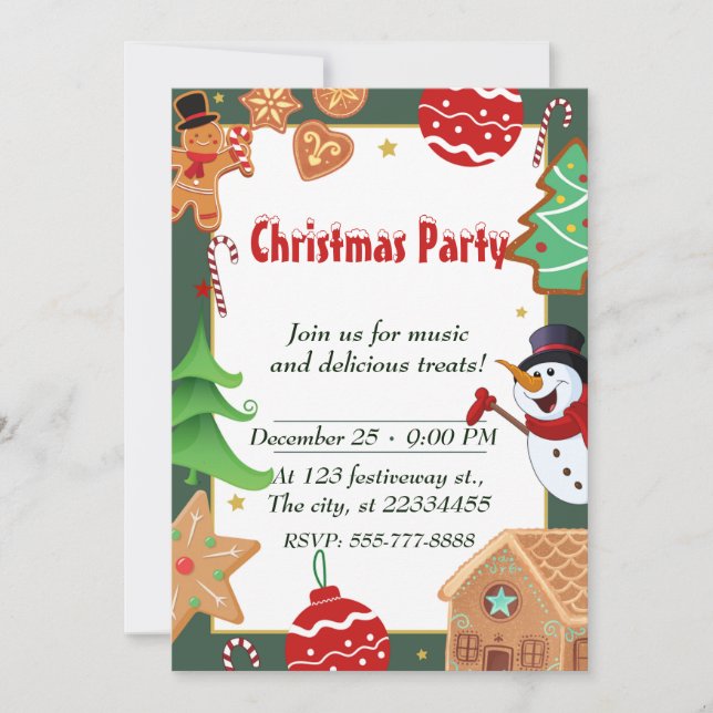 Vintage Green & White Christmas Party  Invitation (Front)