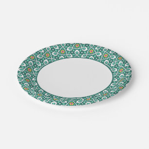 Vintage Green White Ottoman Turkish Vine Pattern Paper Plate