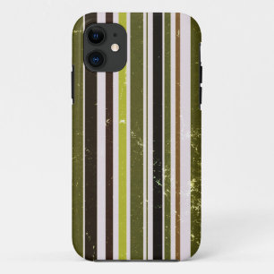 Vintage Green, White Stripes Pattern iPhone 11 Case