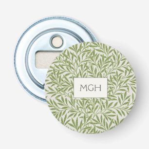 Vintage Green Willow Leaves Monogram Bottle Opener