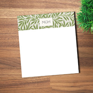 Vintage Green Willow Leaves Monogram Notepad