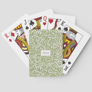 Vintage Green Willow Leaves Monogram Playing Cards